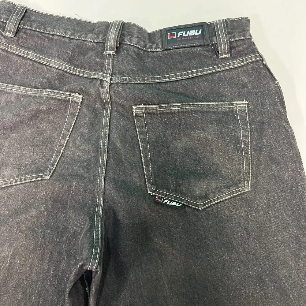 Vintage FUBU Baggy Jeans Mens 36x34 Black Y2K Hip Hop Skater Denim Wide Leg